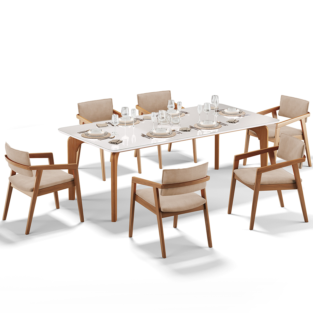 Kit 06 Cadeiras Para Sala de Jantar Estar Living Giorgia L02 Suede Bege - Lyam Decor