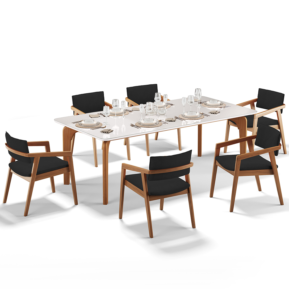 Kit 06 Cadeiras Para Sala de Jantar Estar Living Giorgia L02 Suede Preto - Lyam Decor