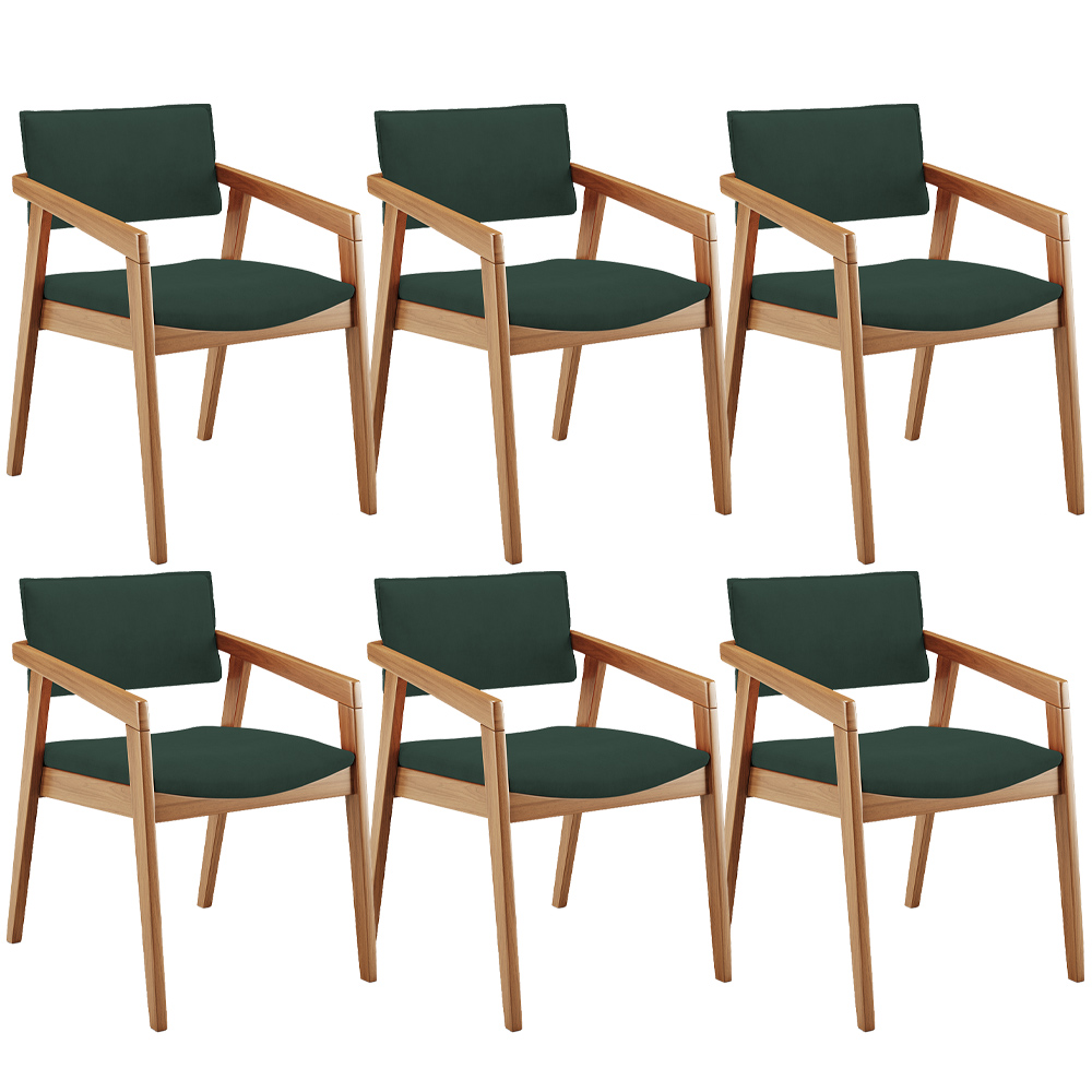 Kit 06 Cadeiras Para Sala de Jantar Estar Living Giorgia L02 Suede Verde Musgo - Lyam Decor