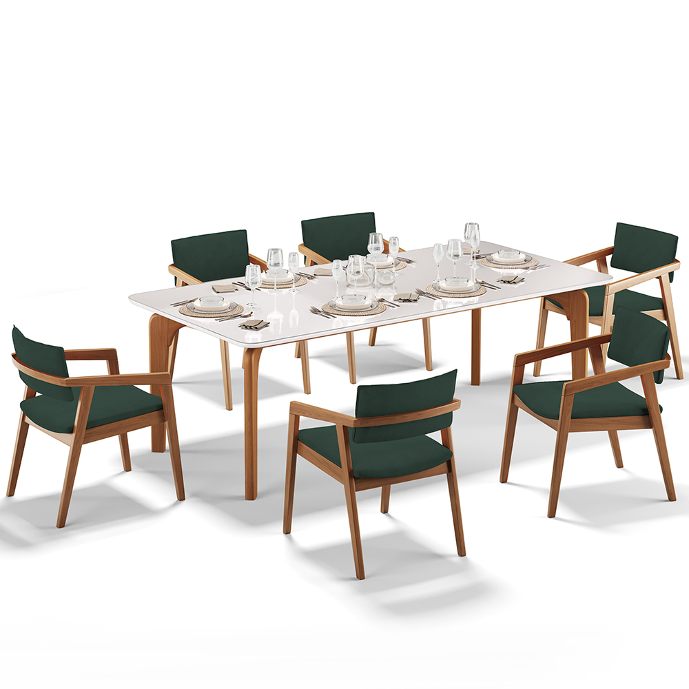 Kit 06 Cadeiras Para Sala de Jantar Estar Living Giorgia L02 Suede Verde Musgo - Lyam Decor
