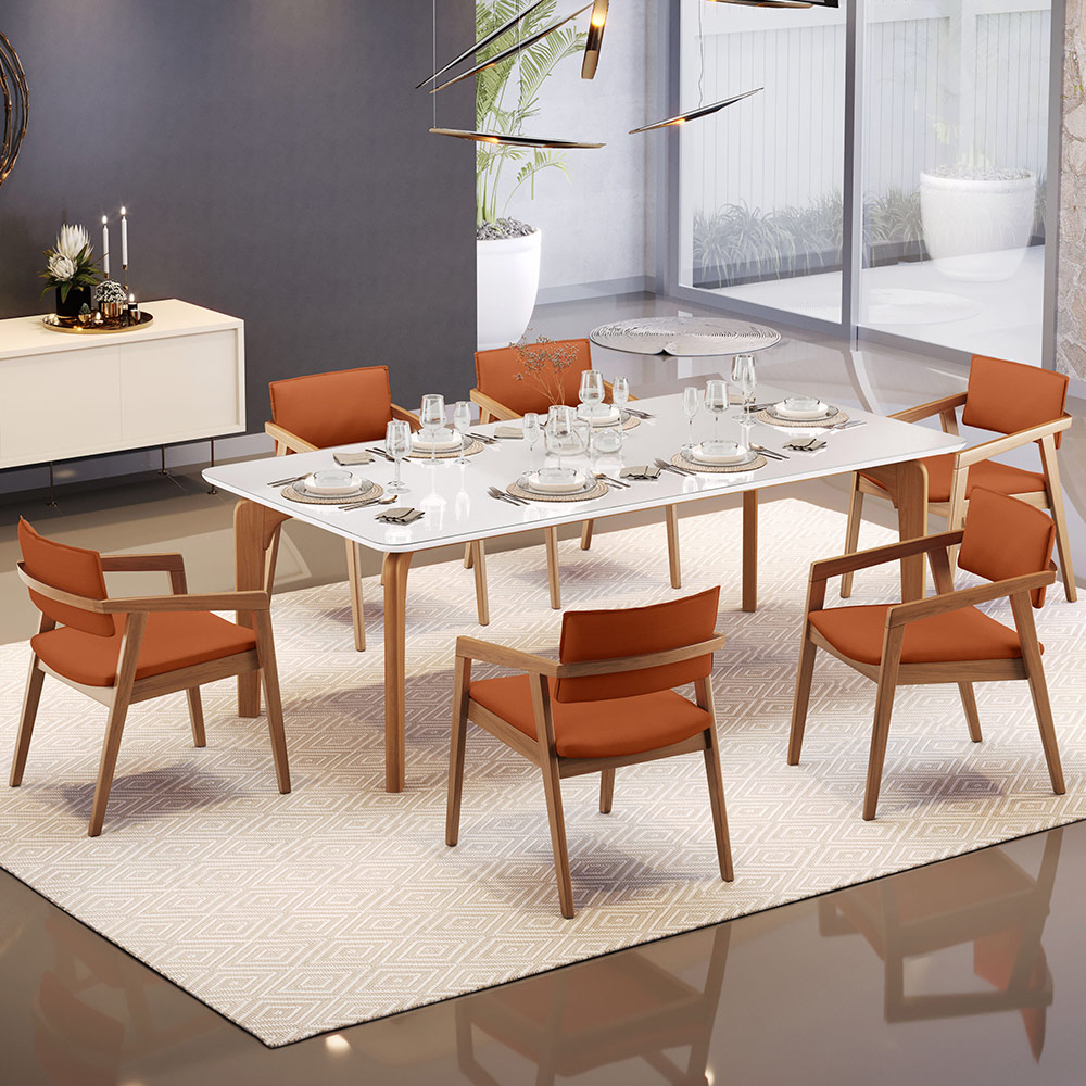 Kit 06 Cadeiras Para Sala de Jantar Estar Living Giorgia L02 Tecido Terracota - Lyam Decor