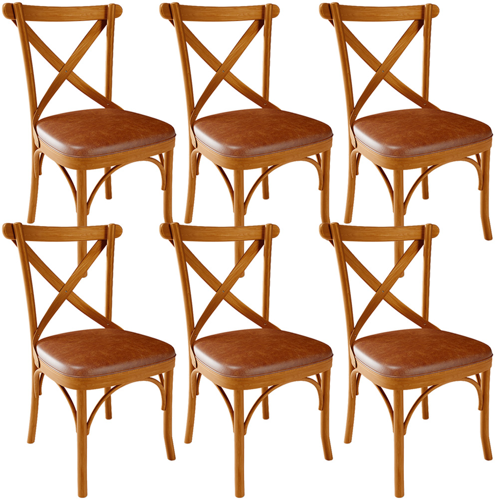 Kit 06 Cadeiras Para Sala de Jantar e Estar Living Estofada Ávila L02 Couríssimo Camel - Lyam
