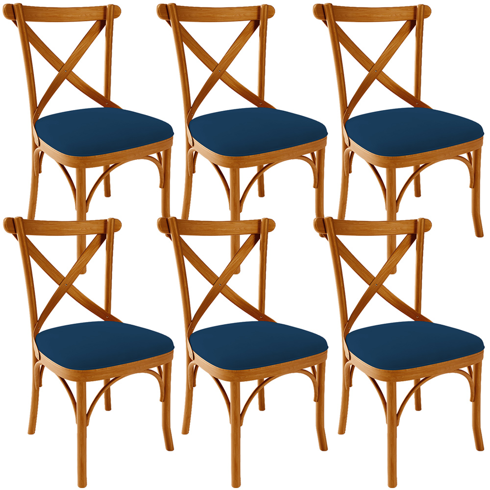 Kit 06 Cadeiras Para Sala de Jantar e Estar Living Estofada Ávila L02 Suede Azul Marinho - Lyam