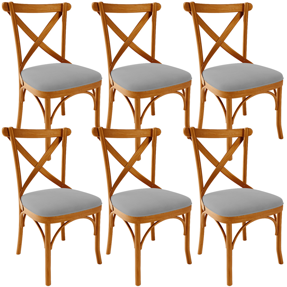 Kit 06 Cadeiras Para Sala de Jantar e Estar Living Estofada Ávila L02 Suede Cinza - Lyam