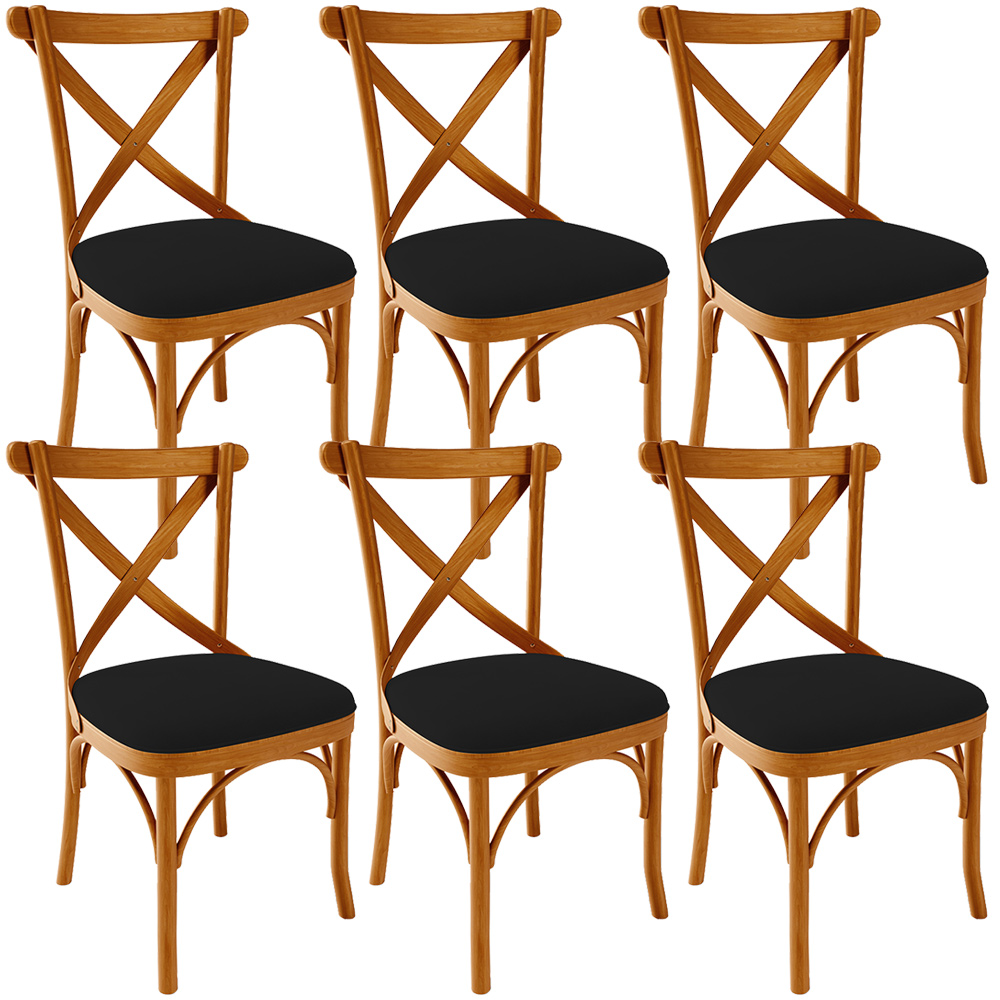 Kit 06 Cadeiras Para Sala de Jantar e Estar Living Estofada Ávila L02 Suede Preto - Lyam