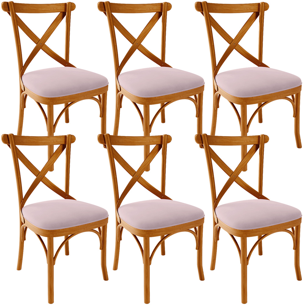 Kit 06 Cadeiras Para Sala de Jantar e Estar Living Estofada Ávila L02 Suede Rosê - Lyam