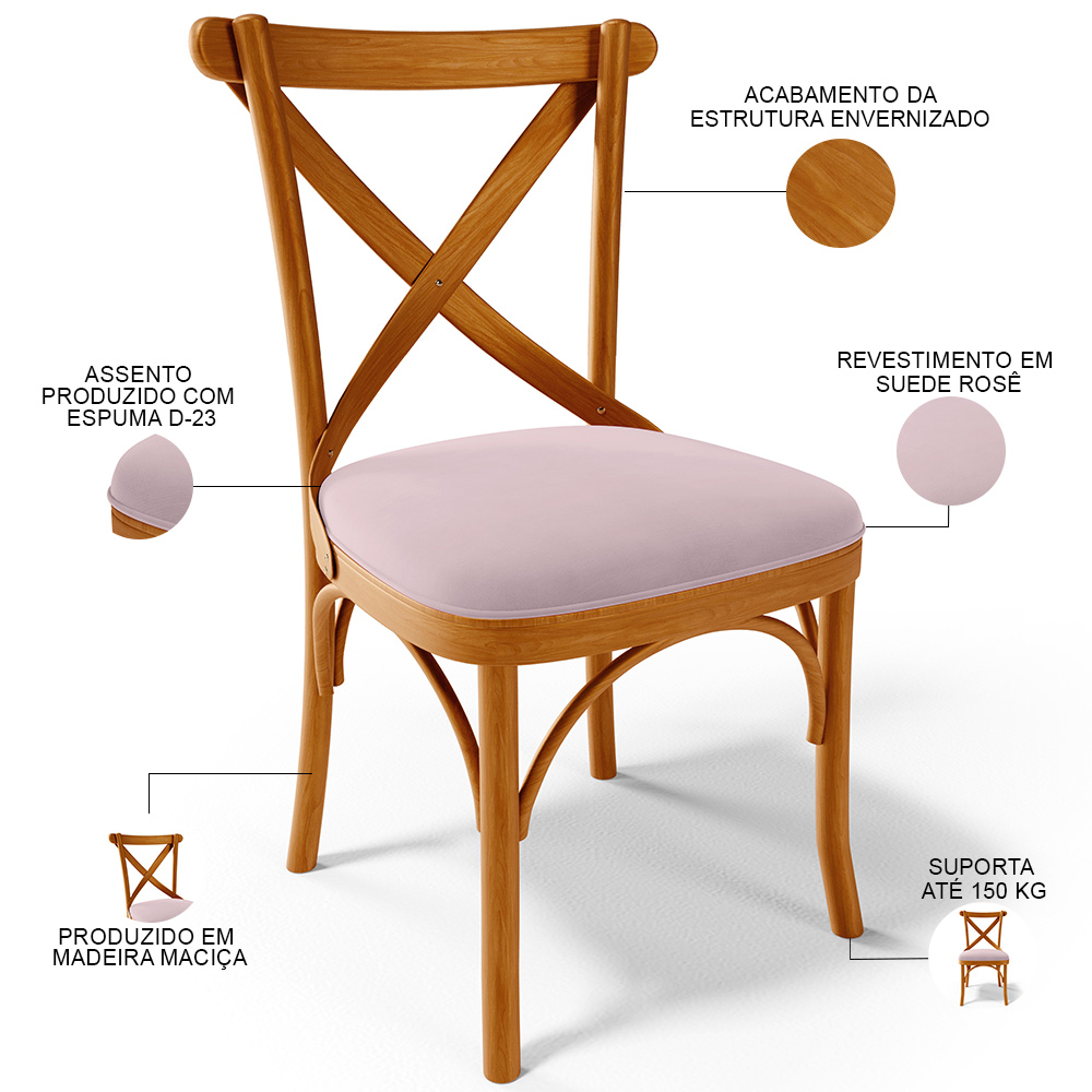 Kit 06 Cadeiras Para Sala de Jantar e Estar Living Estofada Ávila L02 Suede Rosê - Lyam