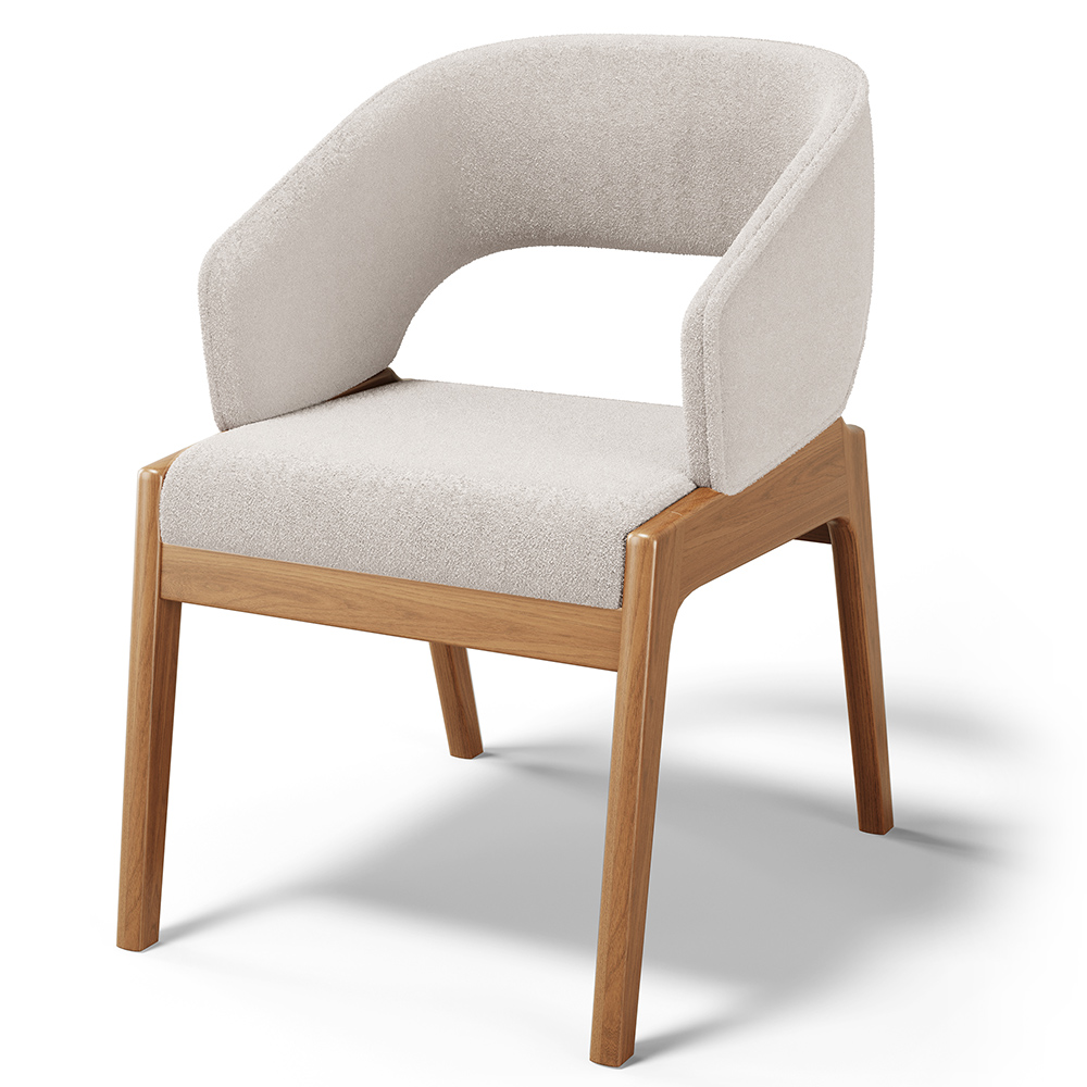 Kit 06 Cadeiras de Jantar e Estar Living Estofada Lince L02 Bouclê Cru - Lyam Decor