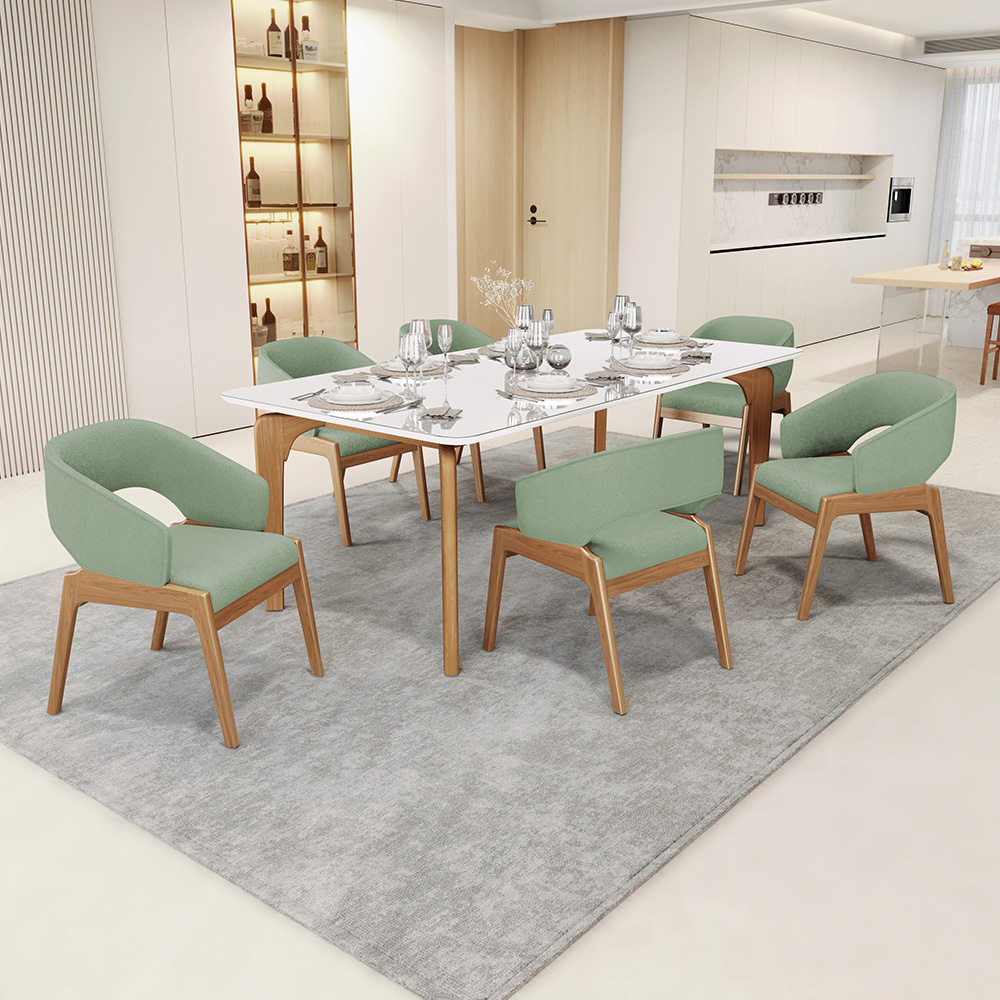 Kit 06 Cadeiras de Jantar e Estar Living Estofada Lince L02 Bouclê Oliva - Lyam Decor