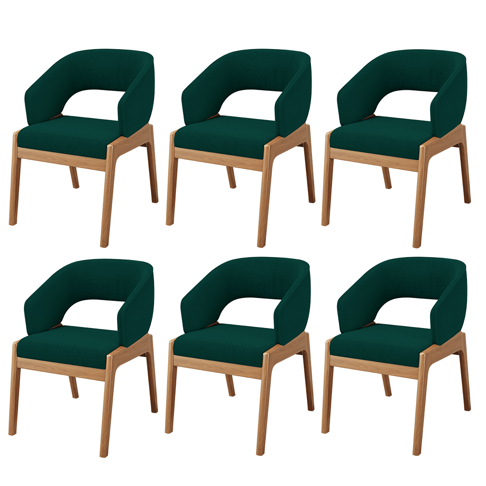 Kit 06 Cadeiras de Jantar e Estar Living Estofada Lince L02 Bouclê Verde - Lyam Decor