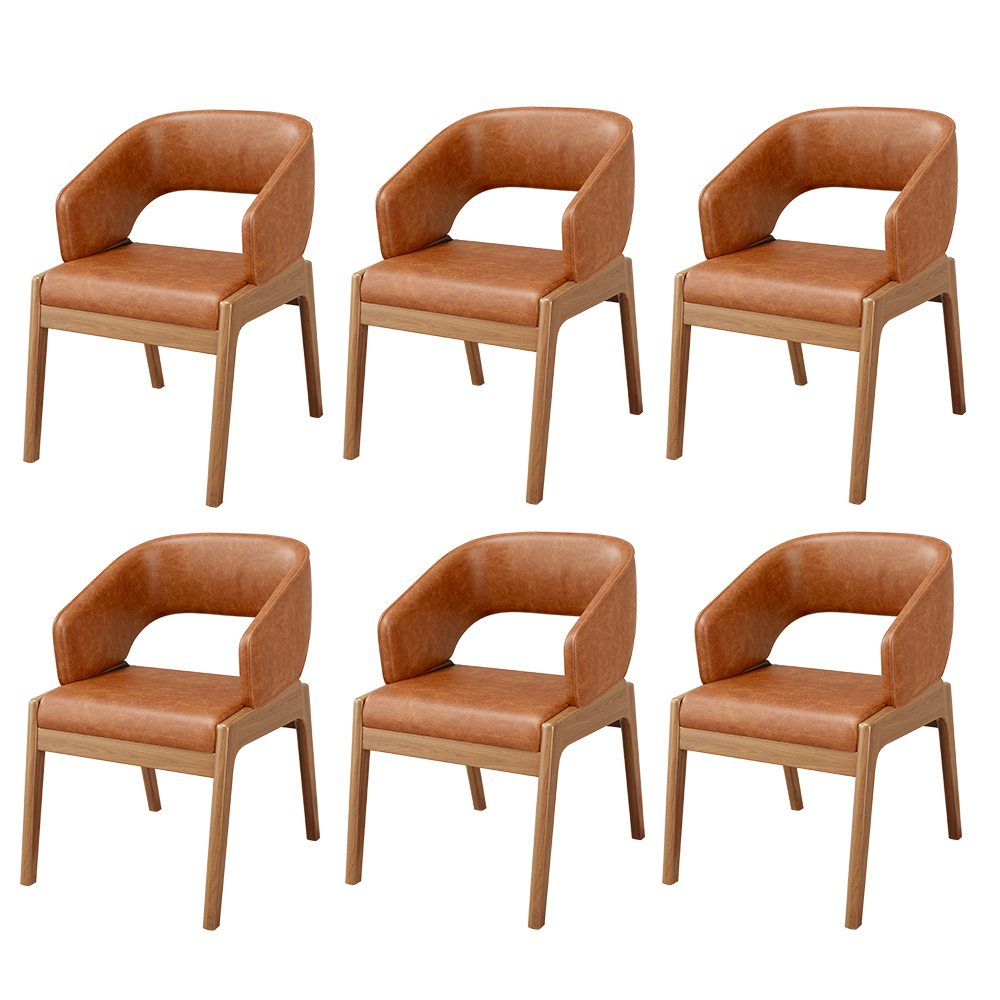 Kit 06 Cadeiras de Jantar e Estar Living Estofada Lince L02 Couríssimo Camel - Lyam Decor