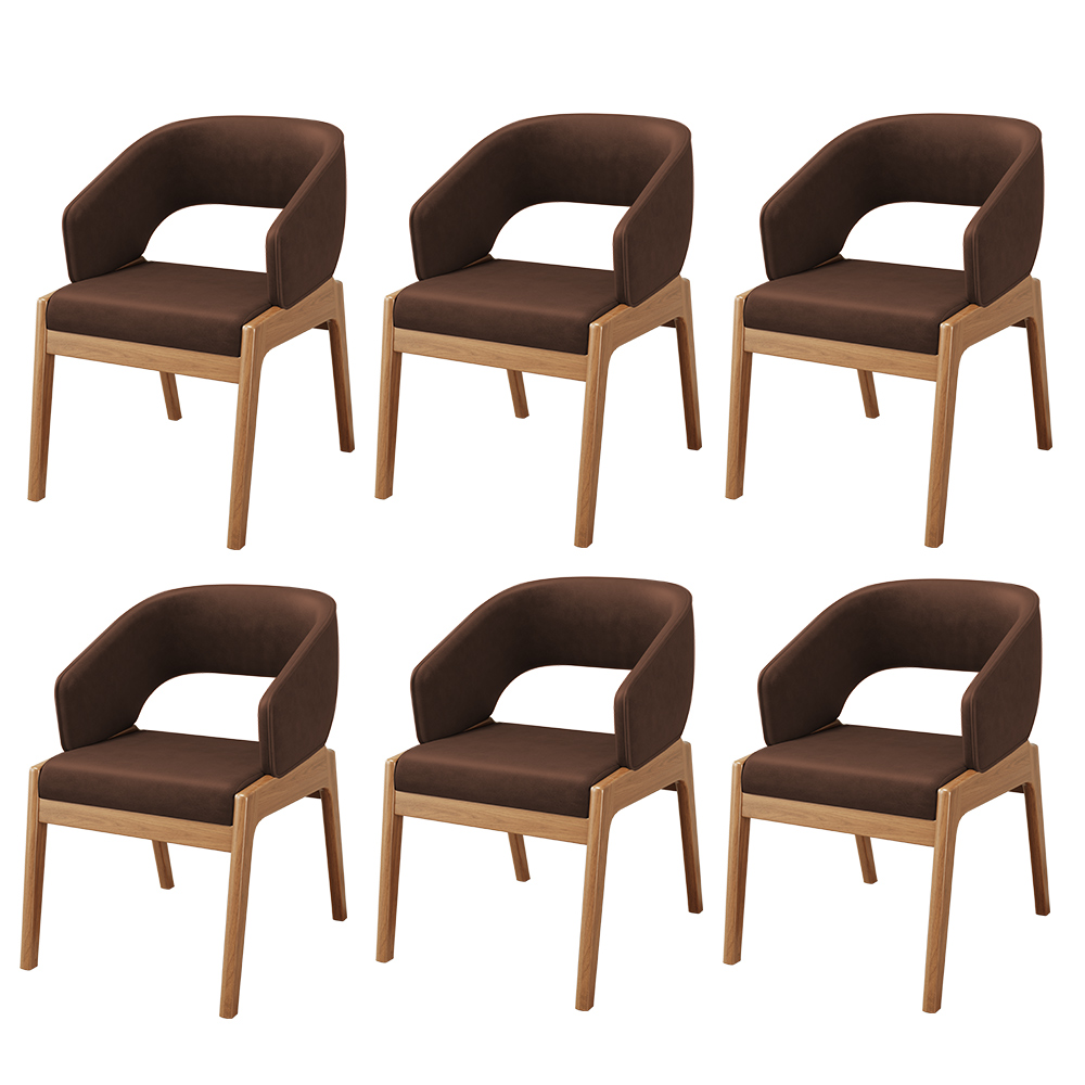 Kit 06 Cadeiras de Jantar e Estar Living Estofada Lince L02 Couríssimo Marrom - Lyam Decor