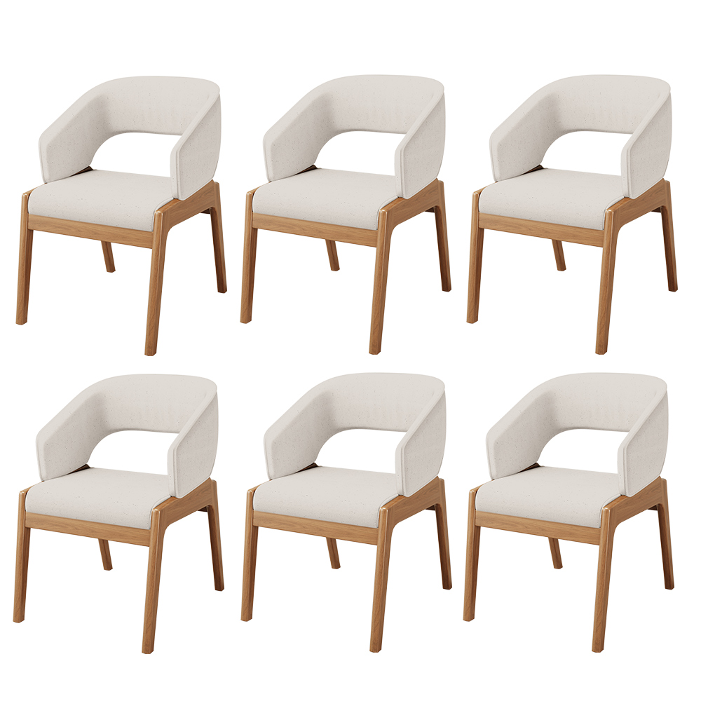 Kit 06 Cadeiras de Jantar e Estar Living Estofada Lince L02 Linho Cru - Lyam Decor