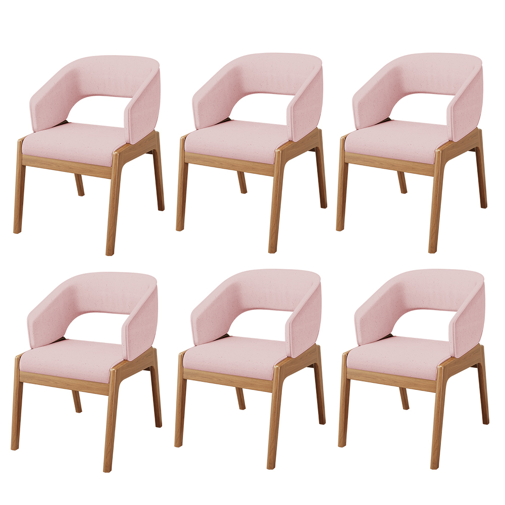 Kit 06 Cadeiras de Jantar e Estar Living Estofada Lince L02 Linho Rosê - Lyam Decor