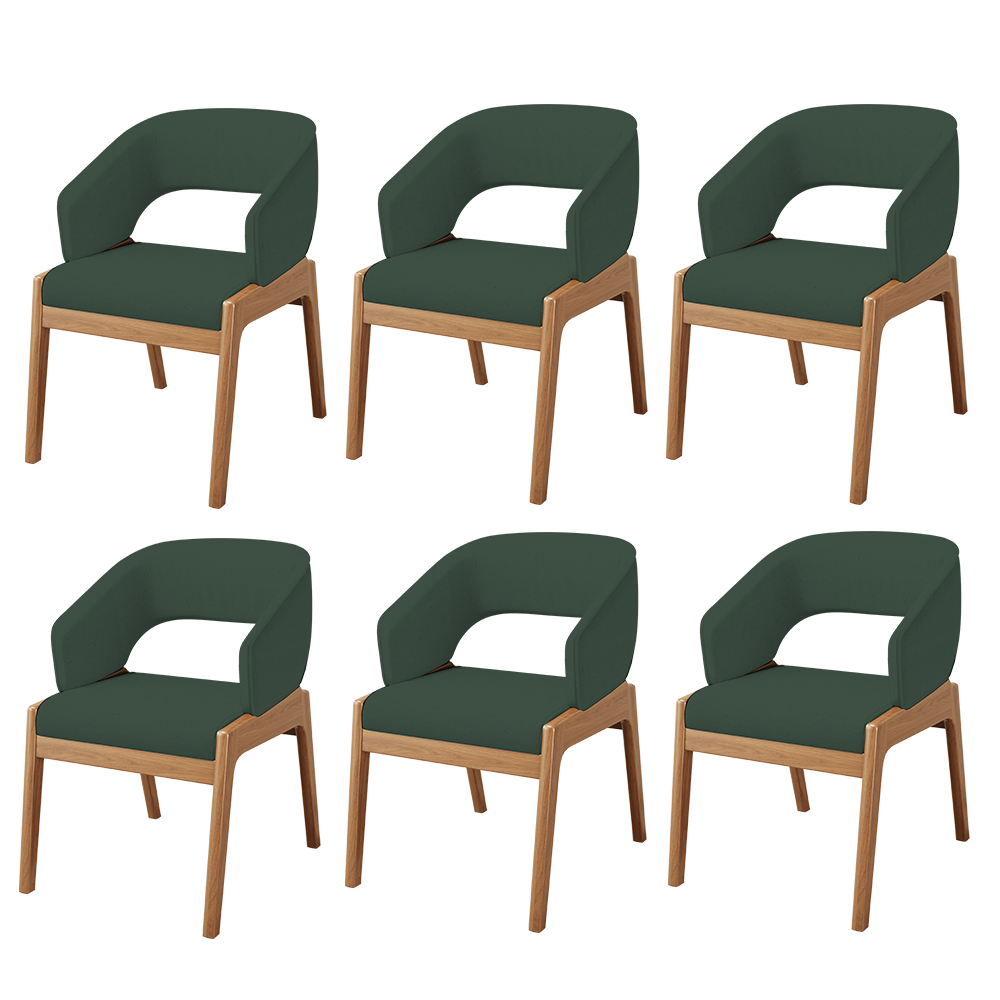 Kit 06 Cadeiras de Jantar e Estar Living Estofada Lince L02 Linho Verde Musgo - Lyam Decor