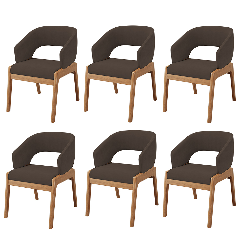 Kit 06 Cadeiras de Jantar e Estar Living Estofada Lince L02 Suede Marrom - Lyam Decor