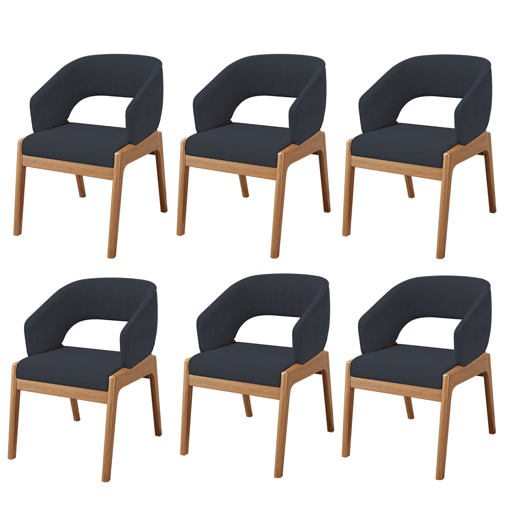 Kit 06 Cadeiras de Jantar e Estar Living Estofada Lince L02 Suede Preto - Lyam Decor