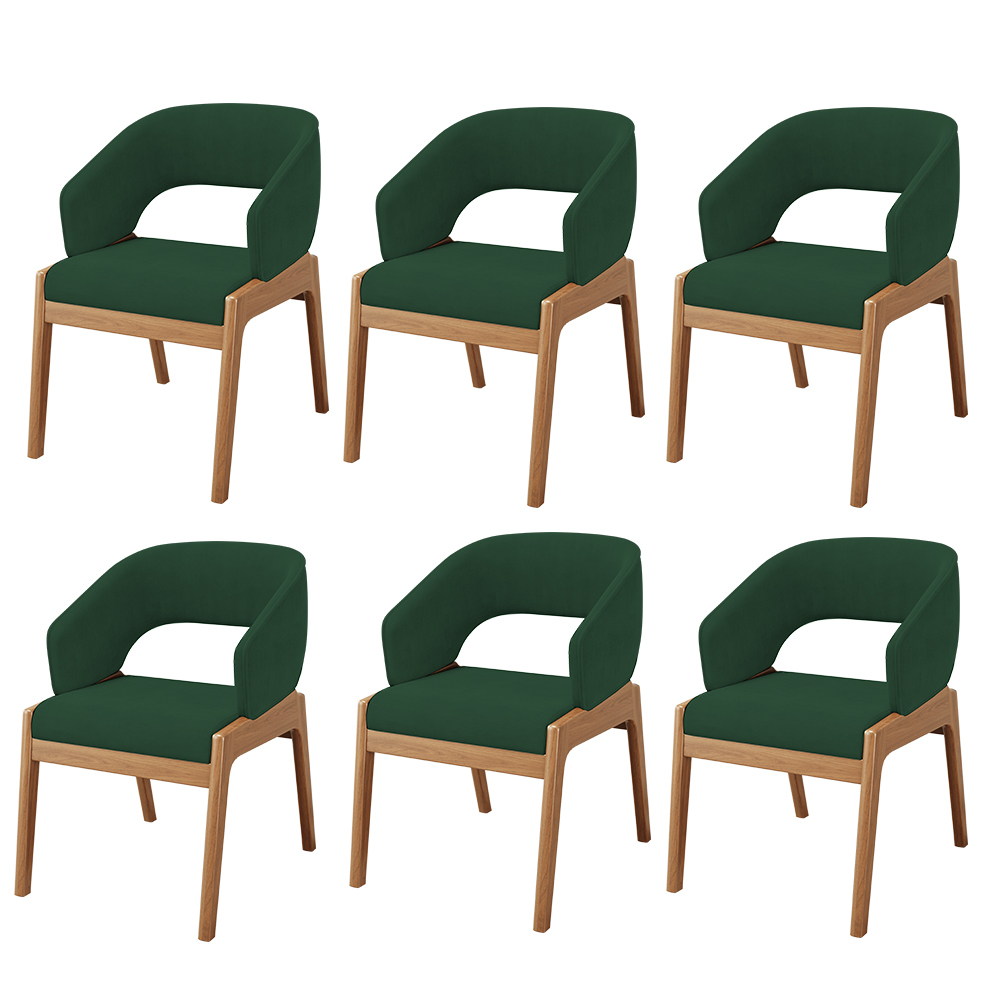 Kit 06 Cadeiras de Jantar e Estar Living Estofada Lince L02 Suede Verde Musgo - Lyam Decor