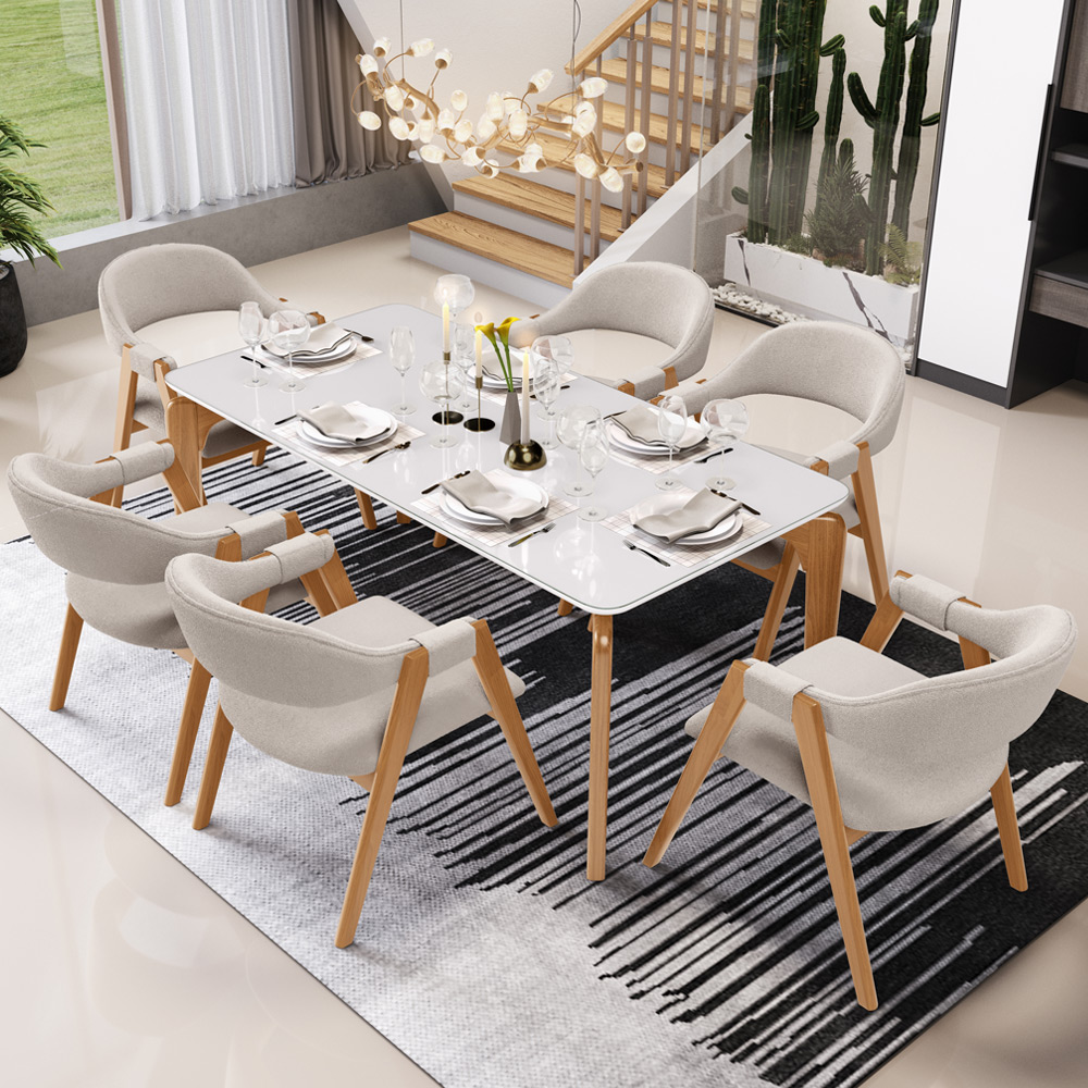 Kit 06 Cadeiras de Jantar e Estar Living Estofada Nadja L02 Bouclê Bege - Lyam Decor