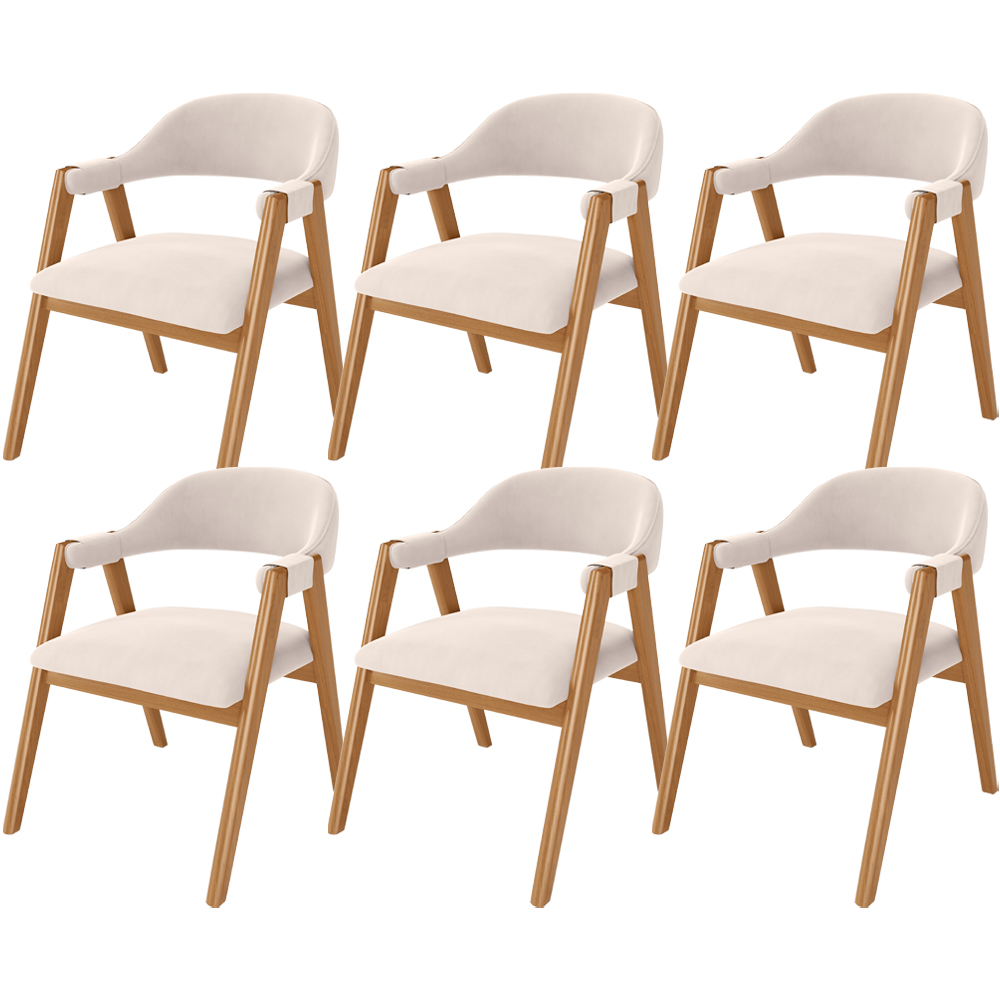 Kit 06 Cadeiras de Jantar e Estar Living Estofada Nadja L02 Suede Bege - Lyam Decor