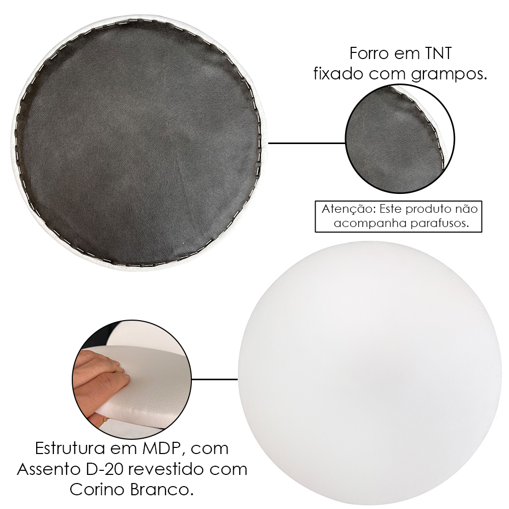 Kit 08 Assentos Redondo Banqueta Cadeira Estofados Poltronas H02 Corino Branco 35 cm - Lyam Decor