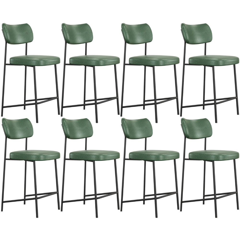 Kit 08 Banquetas Baixa Bar Cozinha Sala De Jantar Preto Elira L02 Couríssimo Verde - Lyam Decor
