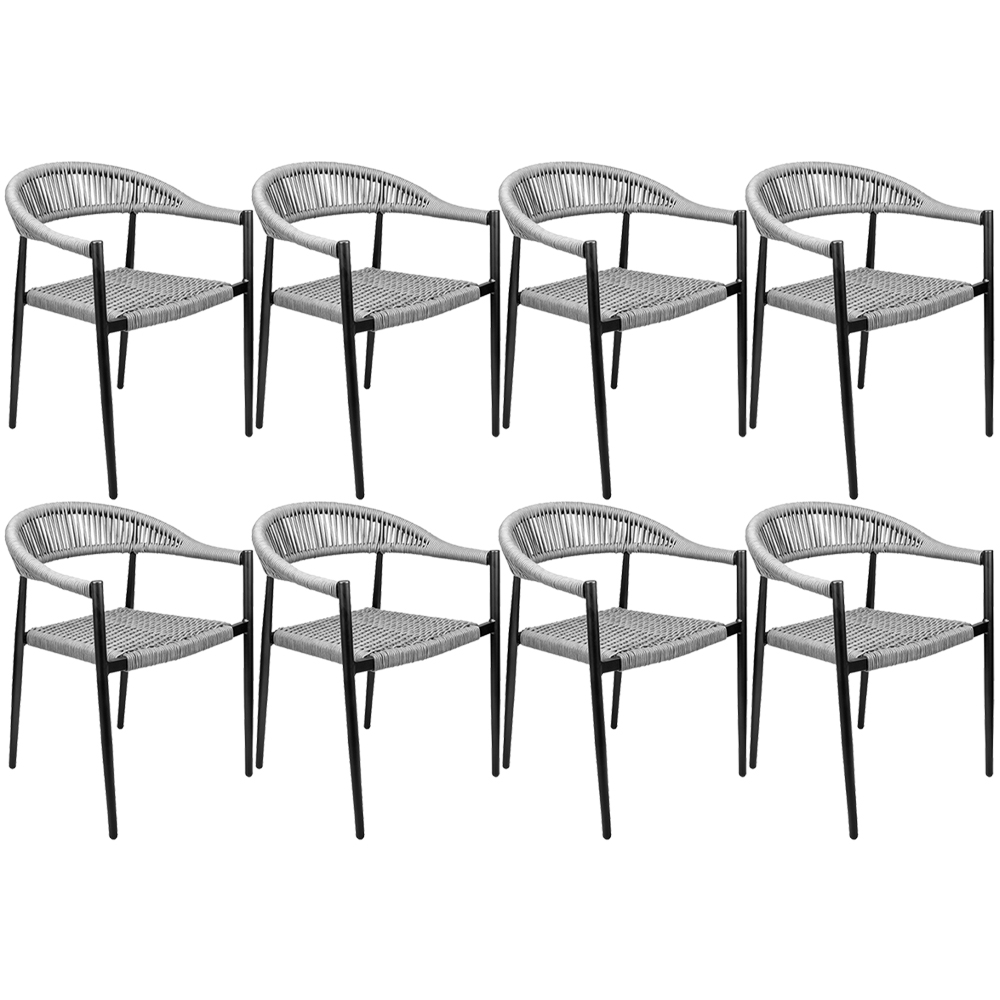 Kit 08 Cadeiras Decorativas Área Gourmet Base Preto Corda Náutica Nevada R01 Chumbo - Lyam Decor