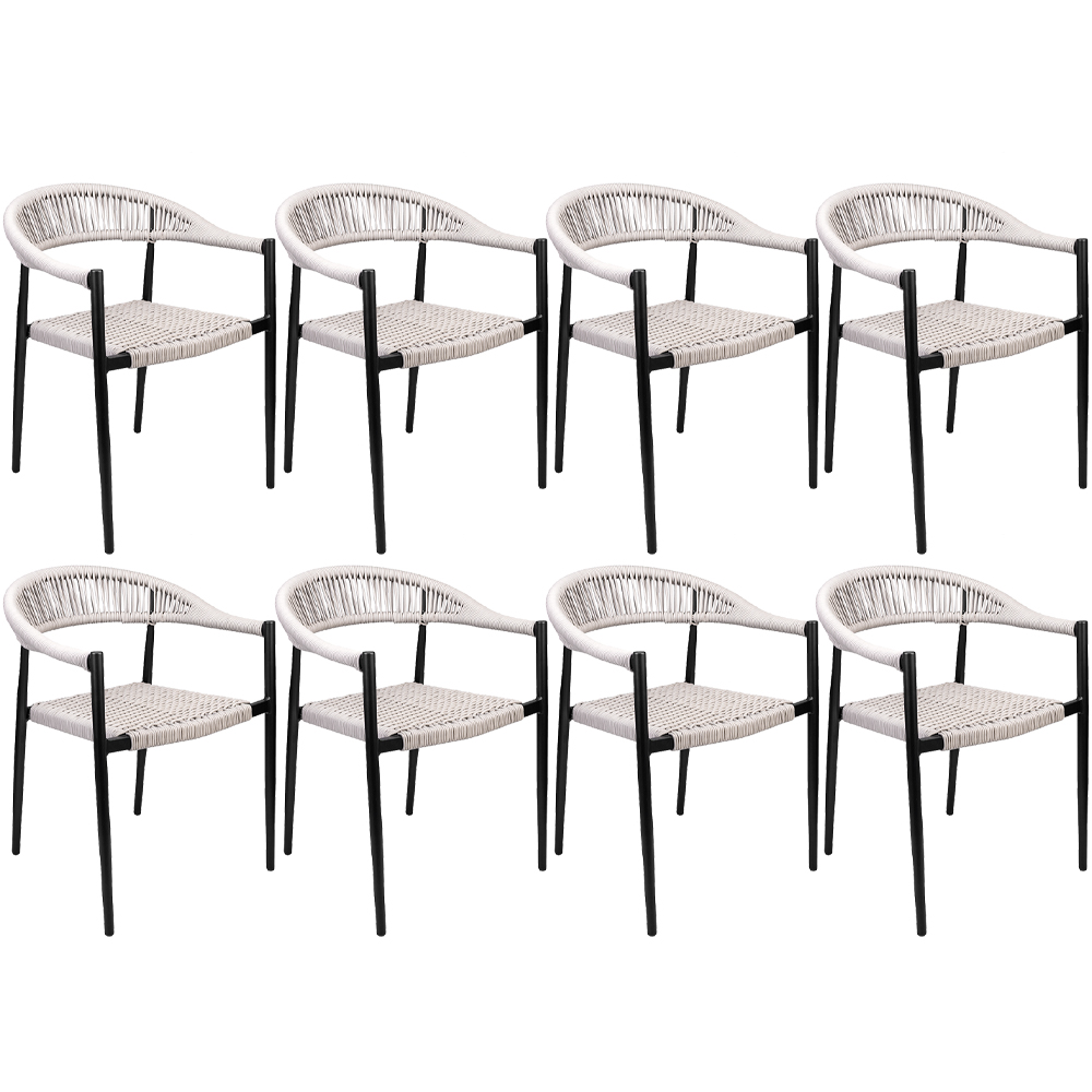 Kit 08 Cadeiras Decorativas Área Gourmet Base Preto Corda Náutica Nevada R01 Amêndoa - Lyam Decor