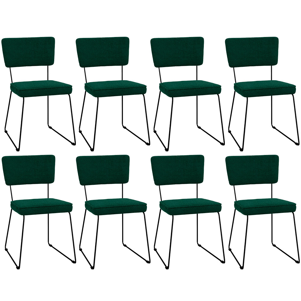 Kit 08 Cadeiras Decorativas Estofada Base De Aço Allana L02 Bouclê Verde - Lyam Decor