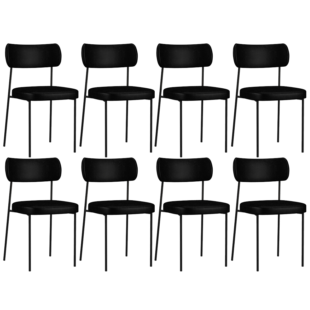 Kit 08 Cadeiras Decorativas Estofadas Para Sala de Jantar Melina L02 Couríssimo Preto - Lyam Decor