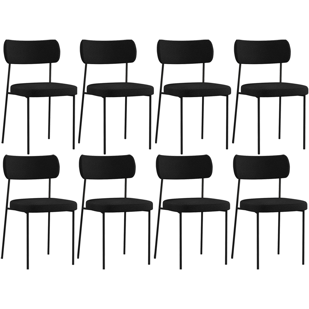 Kit 08 Cadeiras Decorativas Estofadas Para Sala de Jantar Melina L02 Poliéster Preto - Lyam