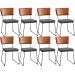 Kit 08 Cadeiras Decorativas Sala Jantar Allana L02 Couríssimo Camel Linho Cinza Escuro - Lyam Decor