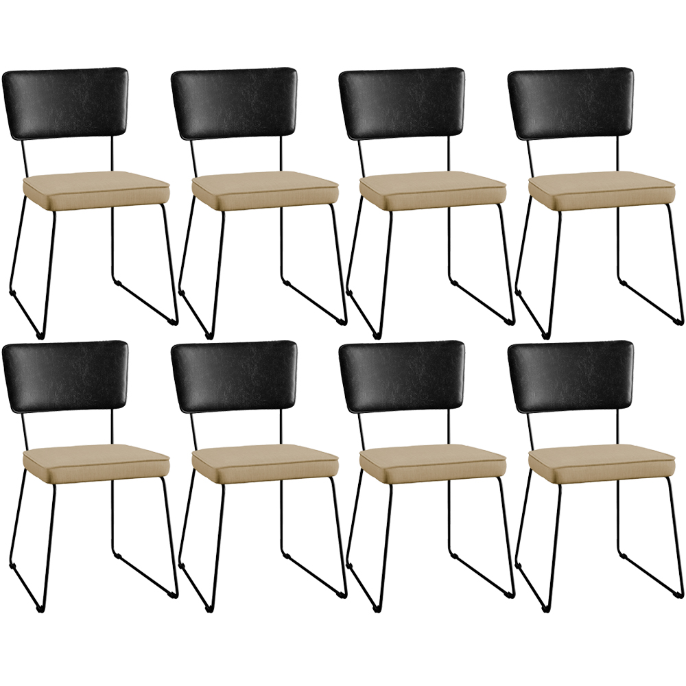 Kit 08 Cadeiras Decorativas Sala Jantar Allana L02 Couríssimo Preto Linho Bege Escuro - Lyam Decor