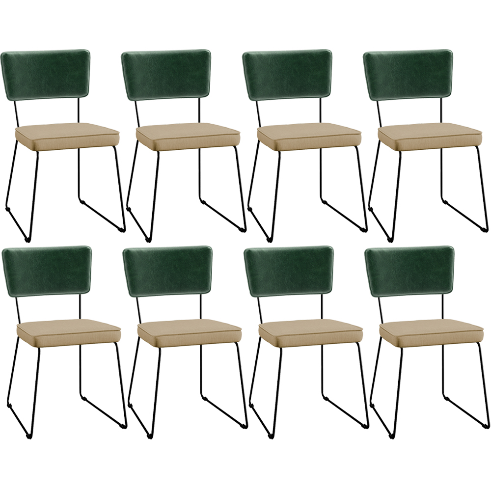 Kit 08 Cadeiras Decorativas Sala Jantar Allana L02 Facto Verde Musgo Linho Bege Escuro - Lyam Decor