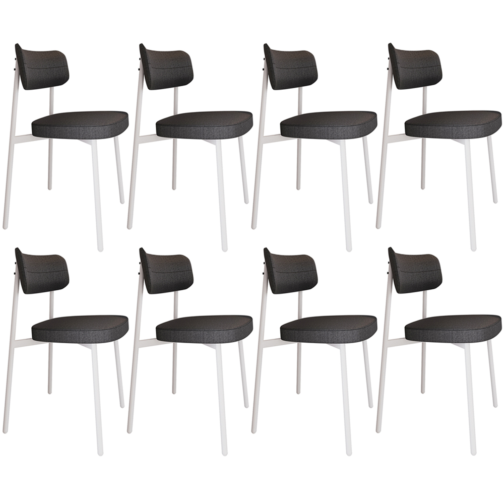 Kit 08 Cadeiras Estofada Para Sala de Jantar Astrid Branco C01 Linho Preto - Lyam Decor