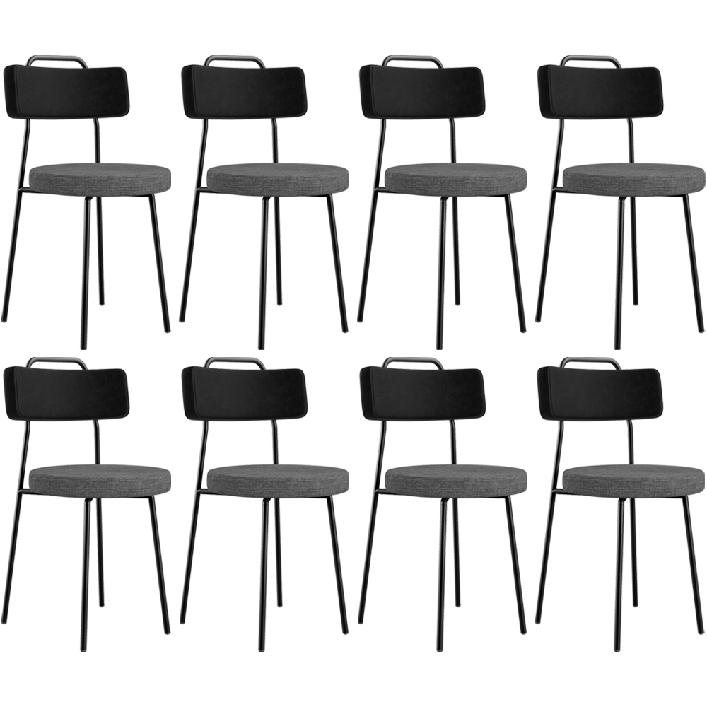 Kit 08 Cadeiras Estofada Sala De Jantar Barcelona L02 Couríssimo Preto Linho Cinza Escuro - Lyam