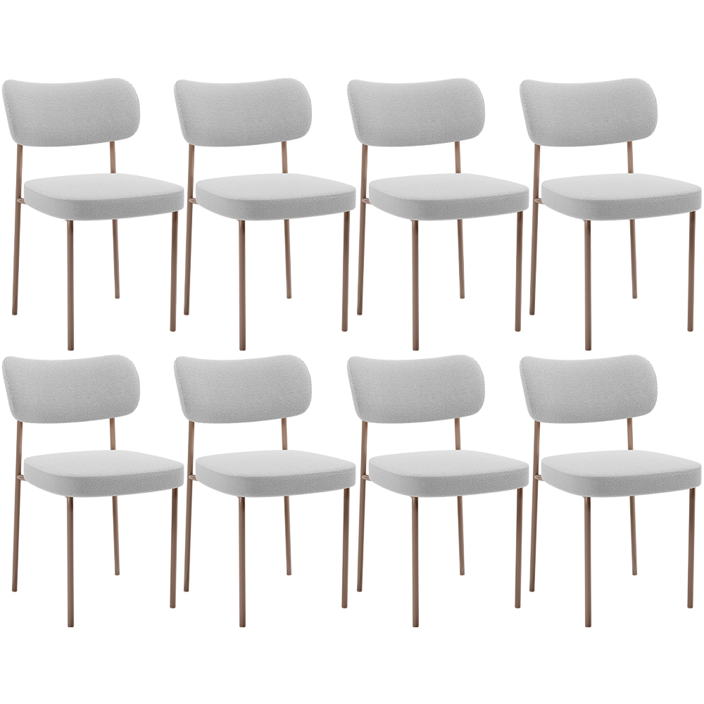 Kit 08 Cadeiras Estofadas Para Sala De Jantar Melina Base Arena L02 Bouclê Cinza - Lyam Decor