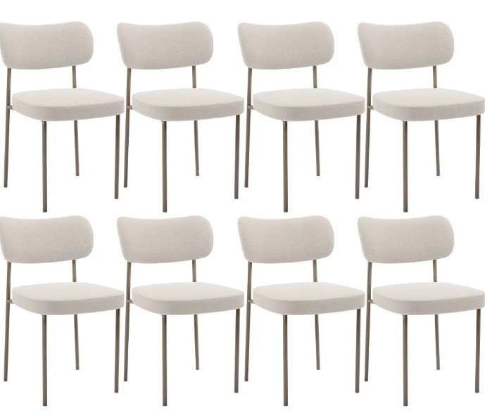 Kit 08 Cadeiras Estofadas Para Sala De Jantar Melina Base Arena L02 Bouclê Cru - Lyam Decor