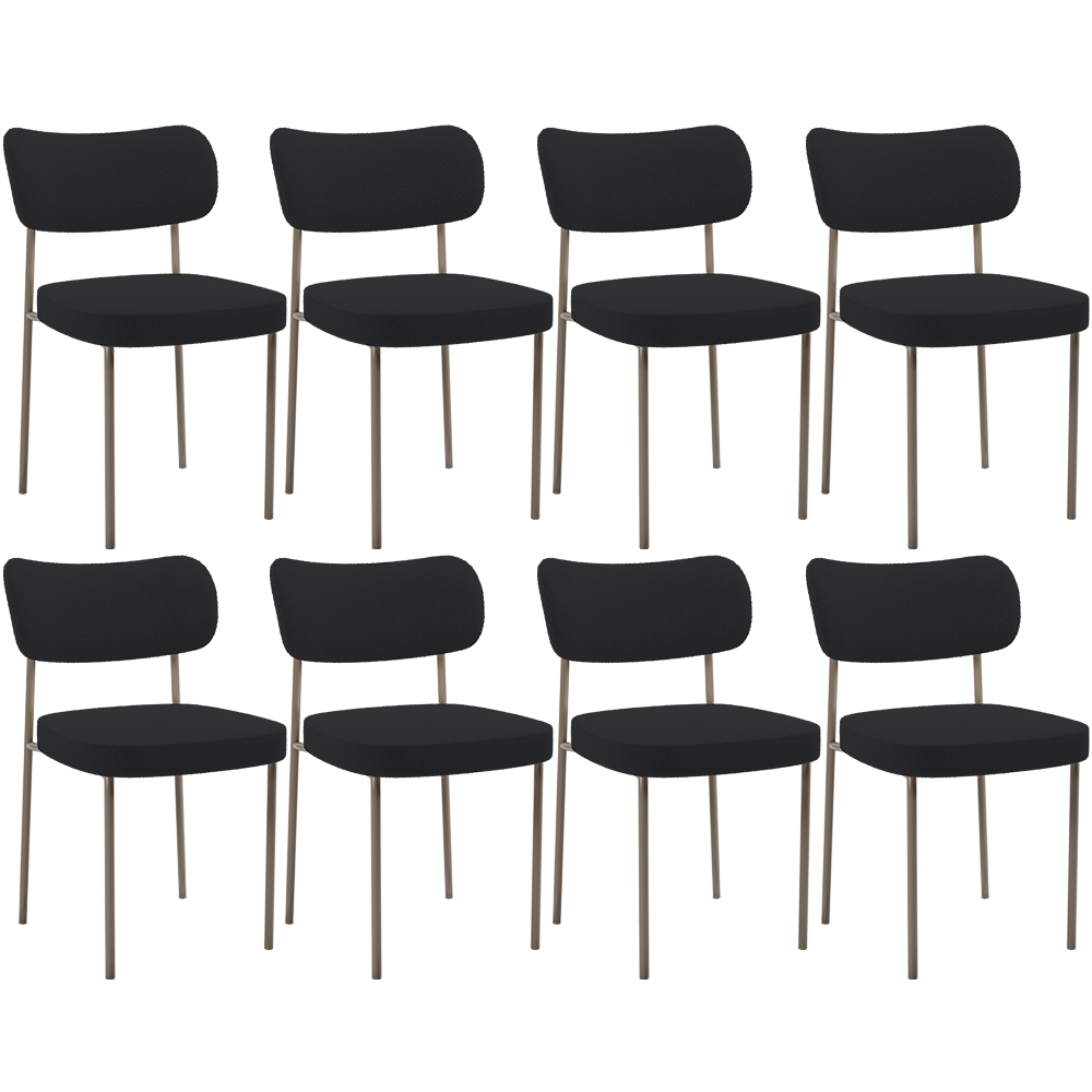 Kit 08 Cadeiras Estofadas Para Sala De Jantar Melina Base Arena L02 Bouclê Preto - Lyam Decor