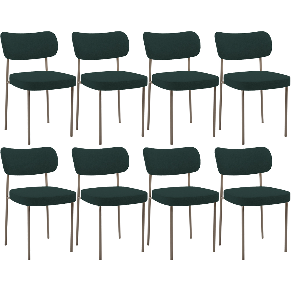 Kit 08 Cadeiras Estofadas Para Sala De Jantar Melina Base Arena L02 Bouclê Verde - Lyam Decor