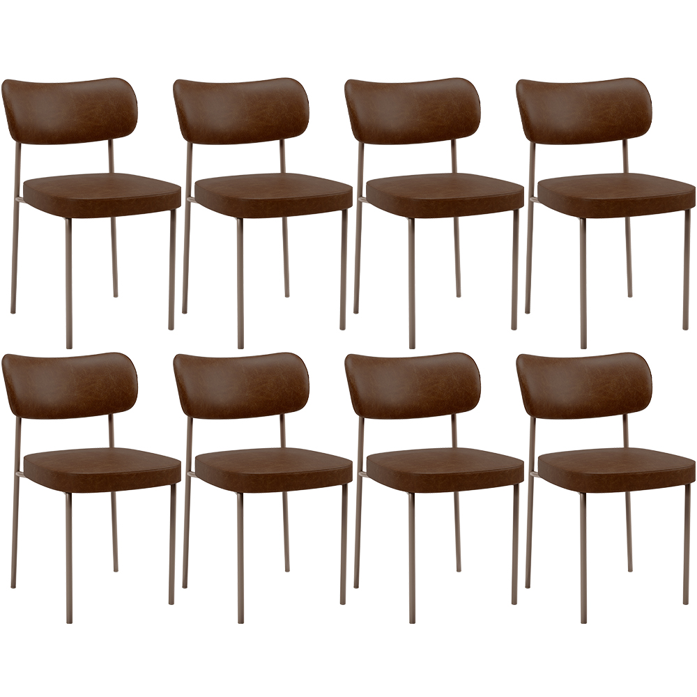 Kit 08 Cadeiras Estofadas Para Sala De Jantar Melina Base Arena L02 Couríssimo Marrom - Lyam Decor