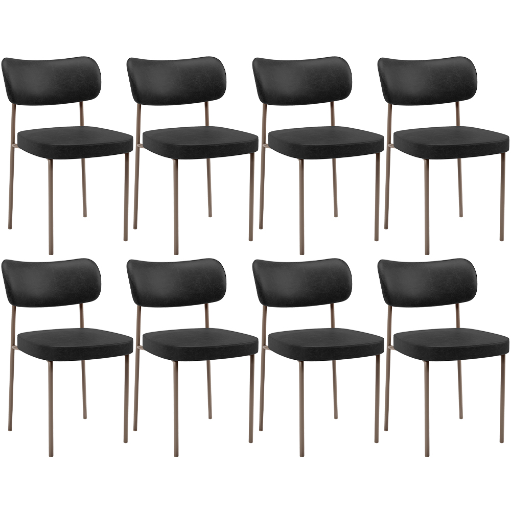 Kit 08 Cadeiras Estofadas Para Sala De Jantar Melina Base Arena L02 Couríssimo Preto - Lyam Decor