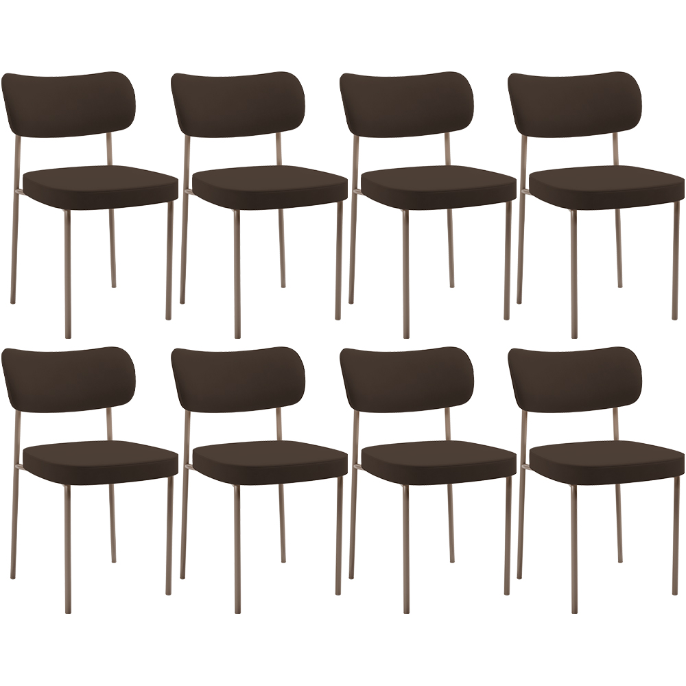 Kit 08 Cadeiras Estofadas Para Sala De Jantar Melina Base Arena L02 Suede Marrom - Lyam Decor