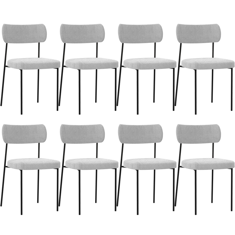 Kit 08 Cadeiras Estofadas Para Sala De Jantar Melina L02 Bouclê Cinza - Lyam Decor