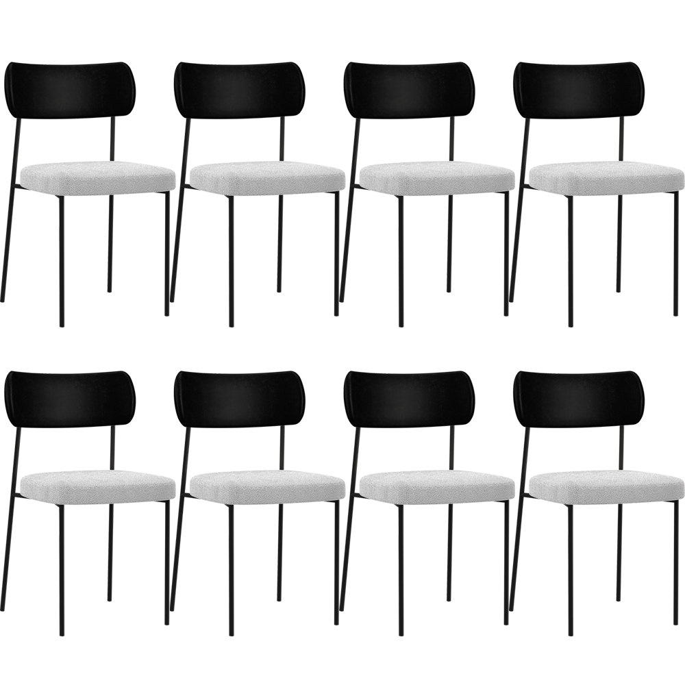 Kit 08 Cadeiras Estofadas Para Sala De Jantar Melina L02 Couríssimo Preto Bouclê Cinza - Lyam Decor
