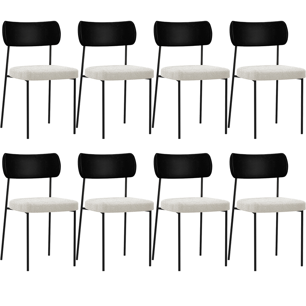 Kit 08 Cadeiras Estofadas Para Sala De Jantar Melina L02 Couríssimo Preto Bouclê Creme - Lyam Decor