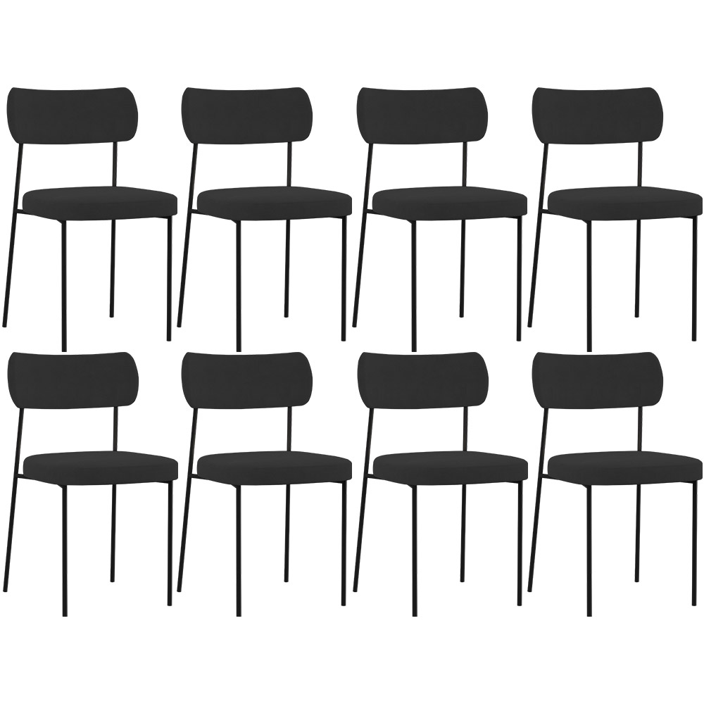 Kit 08 Cadeiras Estofadas Para Sala De Jantar Melina L02 Suede Preto - Lyam Decor