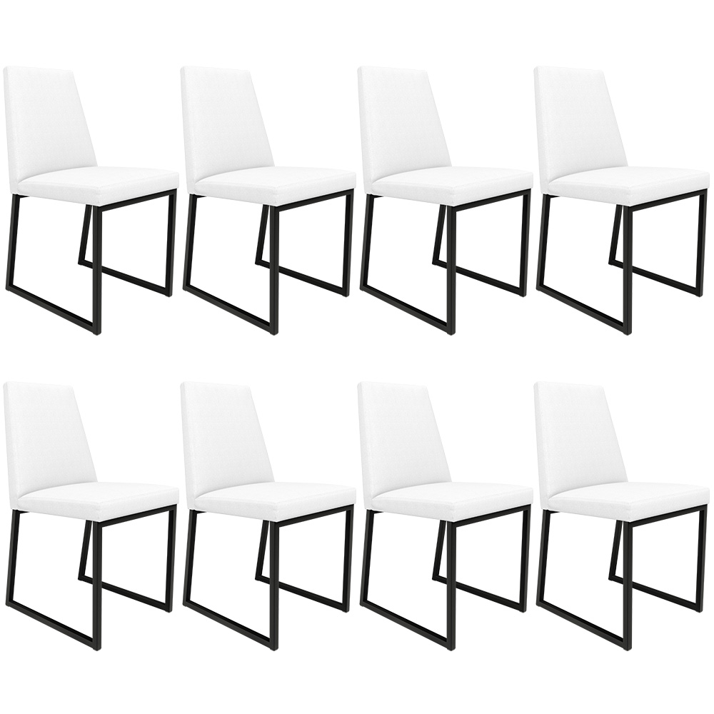 Kit 08 Cadeiras Para Sala De Jantar Base Aço Industrial Preto Dafne L02 Corano Branco - Lyam Decor
