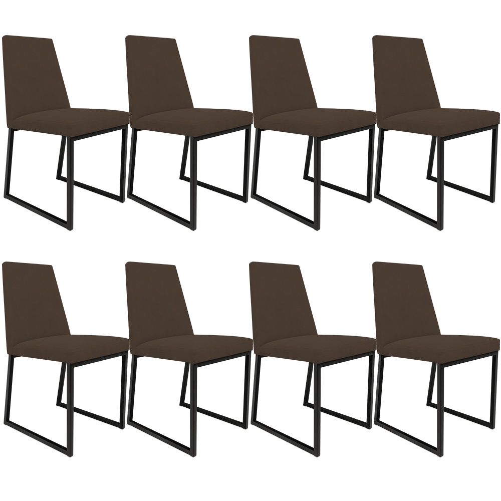Kit 08 Cadeiras Para Sala De Jantar Base Aço Industrial Preto Dafne L02 Suede Marrom - Lyam Decor