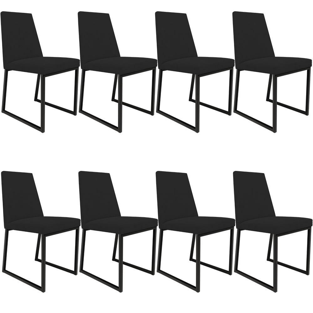Kit 08 Cadeiras Para Sala De Jantar Base Aço Industrial Preto Dafne L02 Suede Preto - Lyam Decor
